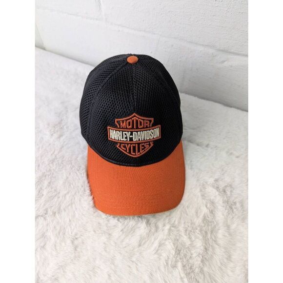 Harley Davidson Logo Fitted 39THIRTY Cap in Orange‎ Black Size Large - XLarge - Picture 1 of 6
